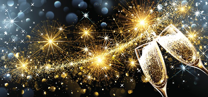 New Year fireworks and champagne