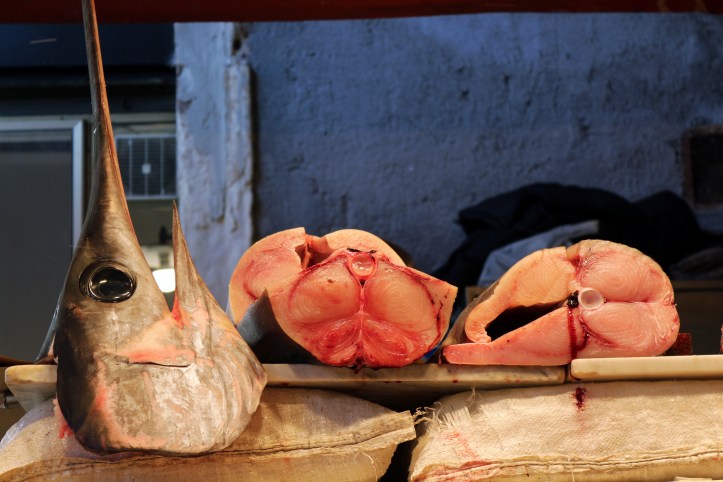 Raw Swordfish at Fish Market (Close-Up)