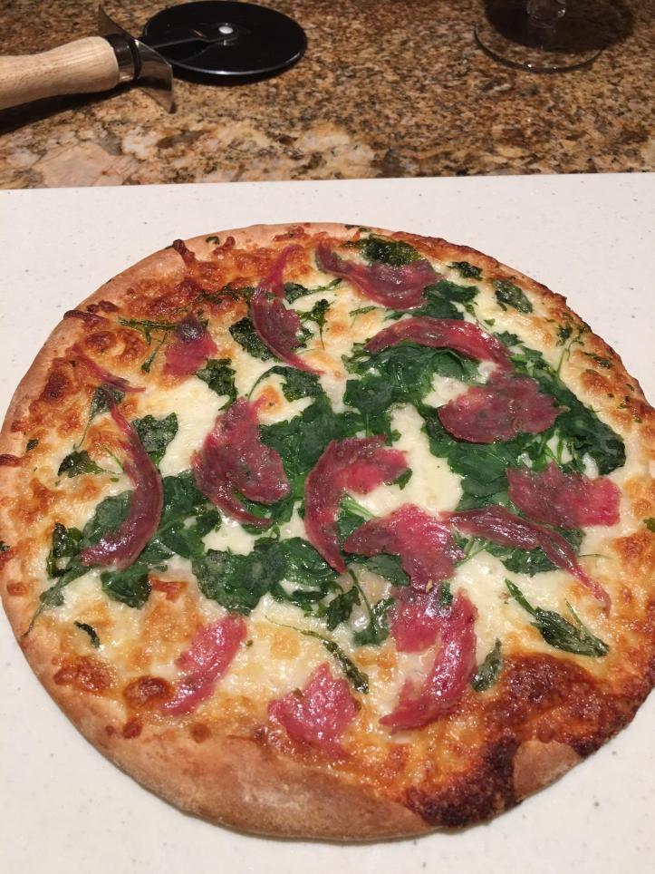 White Pizza with Salami