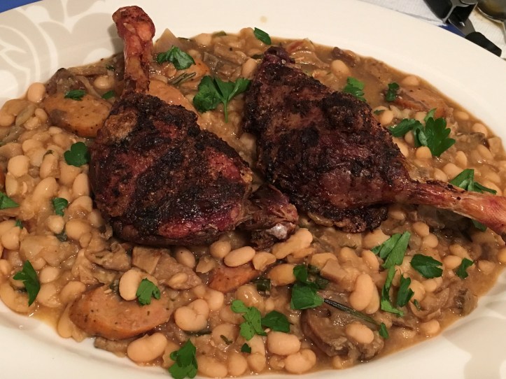 Duck Legs Over White Bean Sausage Ragout