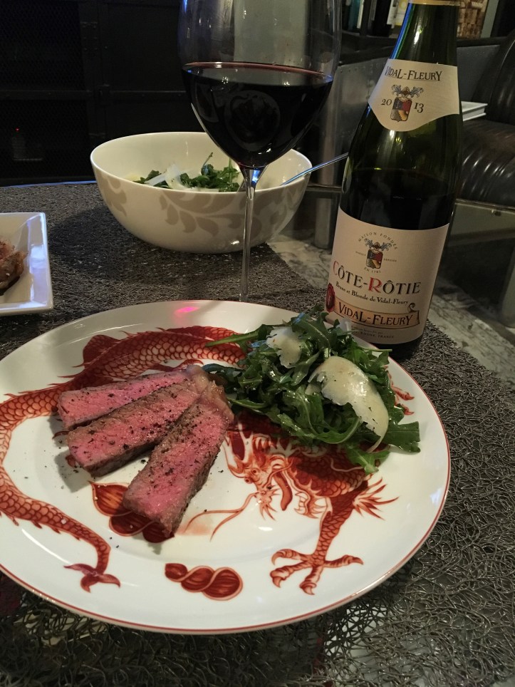 Cote Rotie and Strip Steak Plated