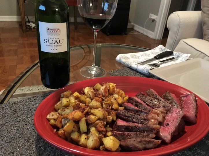 Chateau Suau and Steak with Potatoes