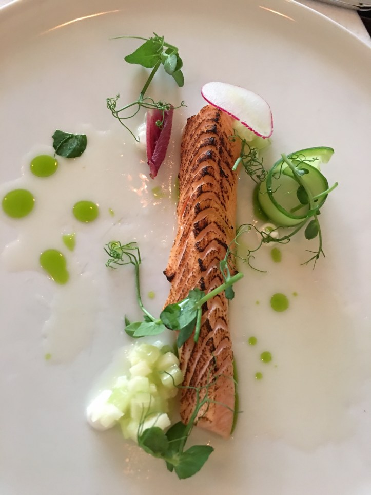 Course 1 Torched Arctic Char w Cucumbers Apple Endive