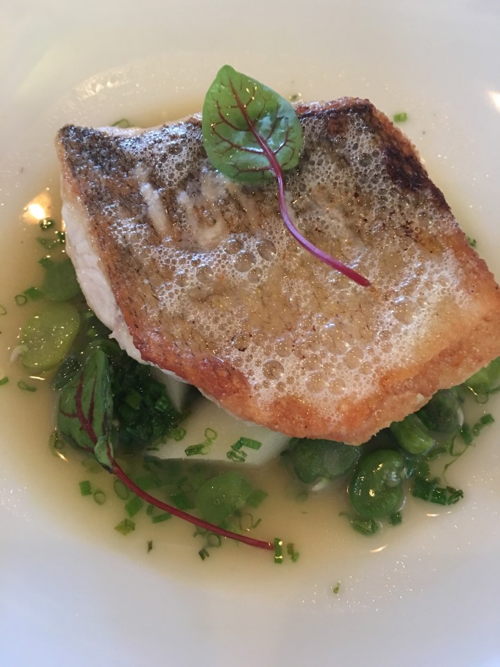 Course 3 Walleye Pike w Fava Beans White Asparagus and Potato Chive Sauce